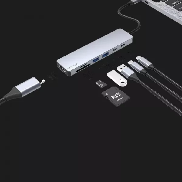 Адаптер Proove Iron Link 7 in 1 (2*Type-C + 2*USB3.0 + HDMI + SD/TF) (Silver)