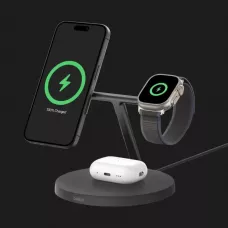Безпровідна зарядка Belkin 3в1 Wireless Charging Stand with Qi2 15W (Black)