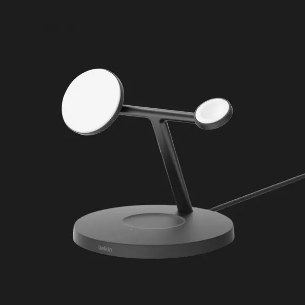Безпровідна зарядка Belkin 3в1 Wireless Charging Stand with Qi2 15W (Black)