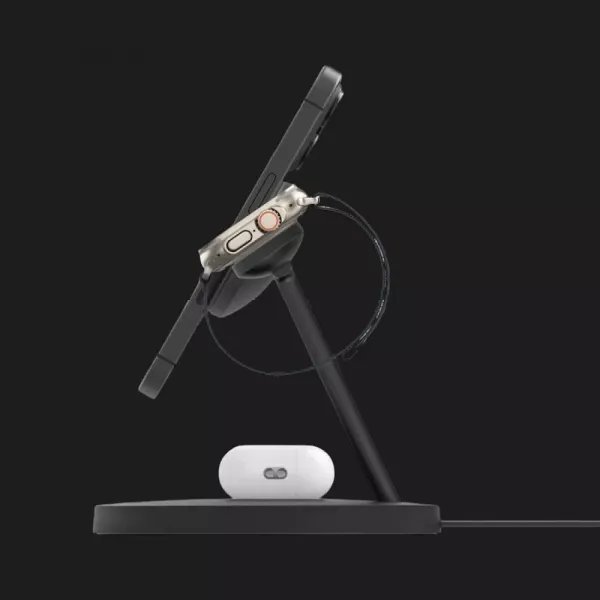 Безпровідна зарядка Belkin 3в1 Wireless Charging Stand with Qi2 15W (Black)