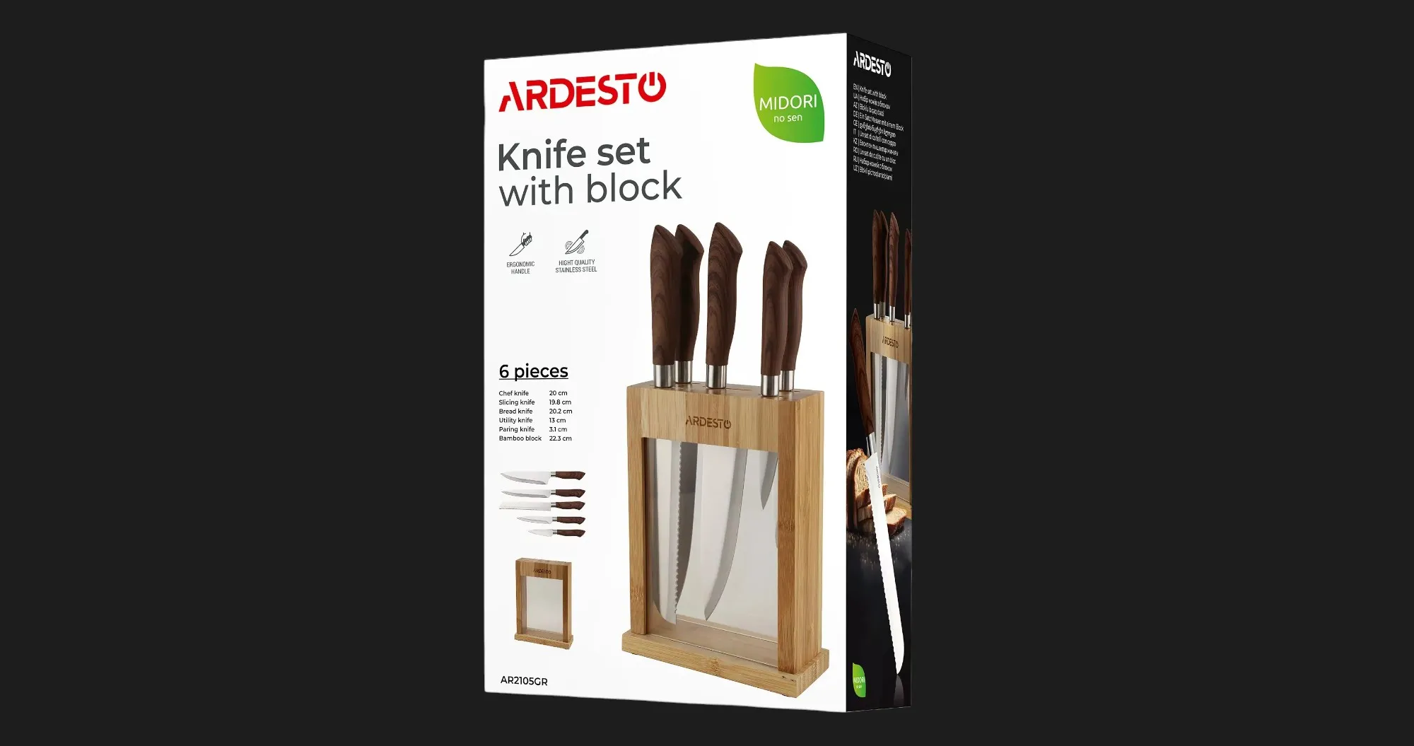 Набір ножів з блоком Ardesto Midori6 предметів, бамбук