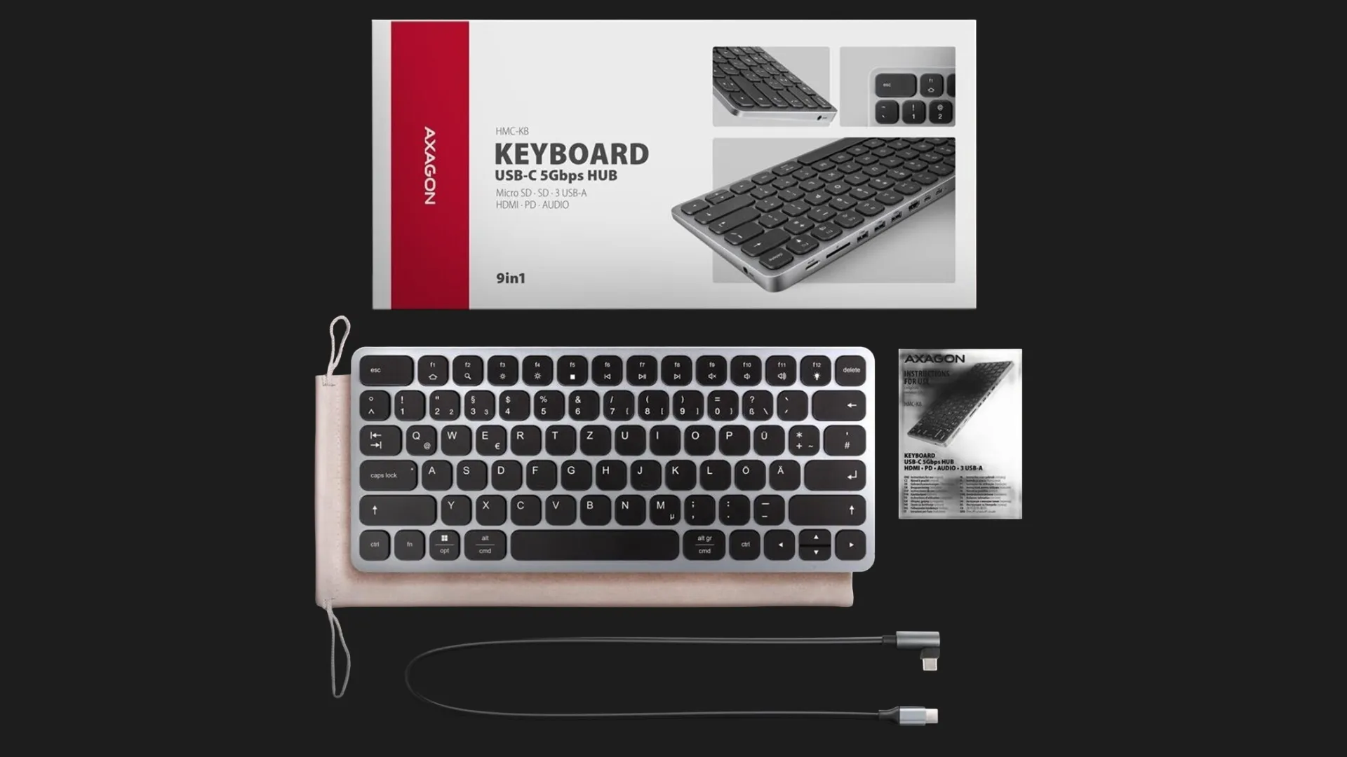 Клавіатура AXAGON HMC-KB 9 in 1 Layout USB (Silver/Black) (UA)
