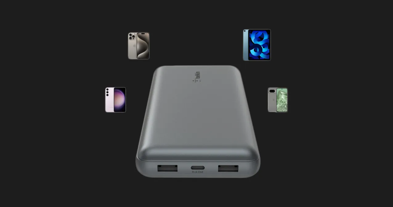 Портативний акумулятор Power Bank Belkin 20000mAh, 15W, Dual USB-A, USB-C (Black)