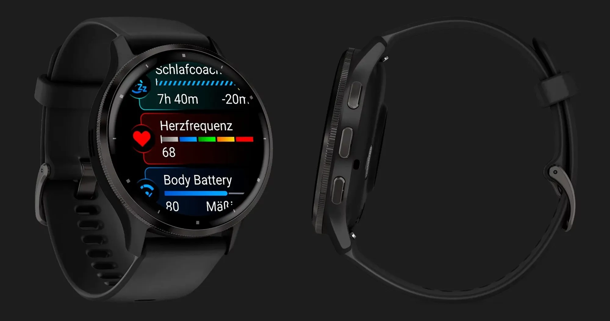 Garmin Venu 3 Slate Stainless Steel Bezel with Black Case and Black Leather Band