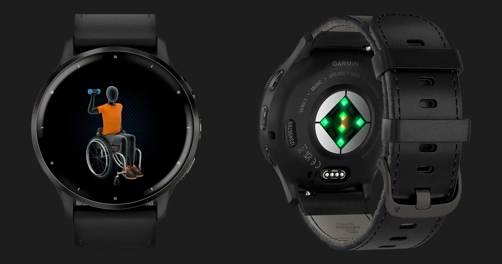 Garmin Venu 3 Slate Stainless Steel Bezel with Black Case and Black Leather Band