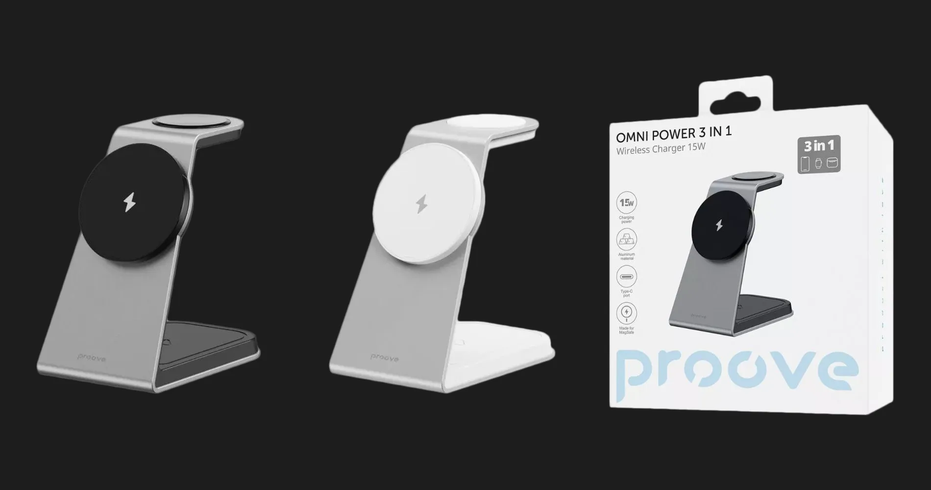 Безпровідна зарядка Proove Omni Power 3 in 1 (White)